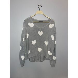 Wooden Ships Besotted Hearts V-Neck Sweater Gray & White Size XS/S